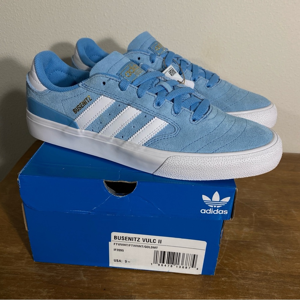 Men's Size 9.5 - adidas Busenitz Vulc 2 Sky Blue White